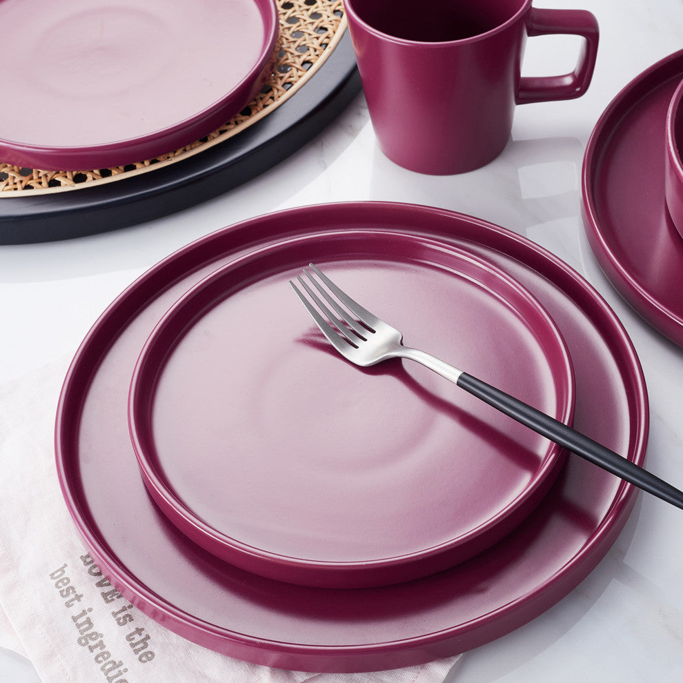 Stone Lain Cleo Stoneware 32 Piece Dinnerware Set, Magenta