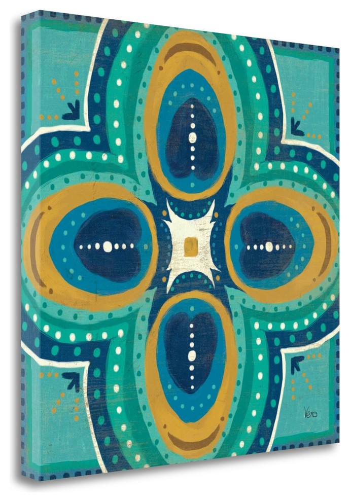 "Proud As A Peacock Tile IV" By Veronique Charron, Giclee on Gallery Wrap Canvas