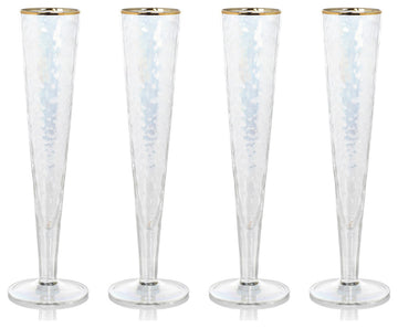 Kampari Slim Champagne Flutes with Gold Rim, Set of 4