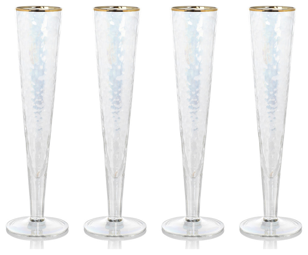 Kampari Slim Champagne Flutes with Gold Rim, Set of 4