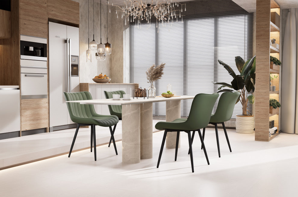 Younike Dining Chair Set of 2, Liner Pattern Faux Leather, Green