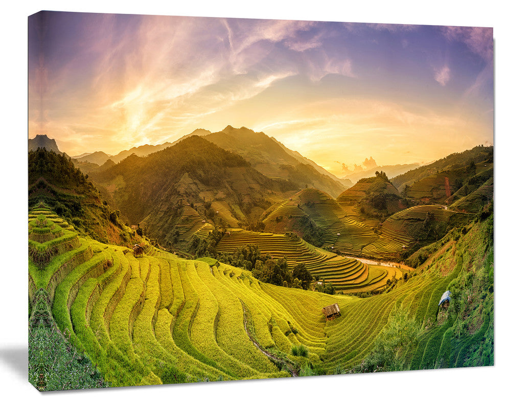 Rice Fields on Terraced Panorama, Landscape Canvas Art Print, 20"x12"