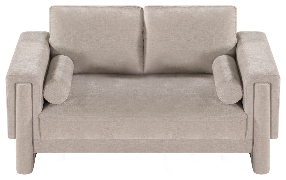 Madeline Chenille Fabric Upholstered Chair, Beige, Loveseat