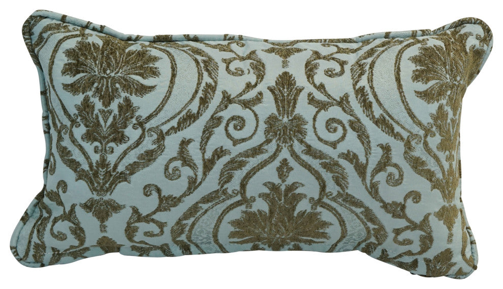 18" Double-Corded Patterned Jacquard Chenille Throw Pillow, Blue Damask