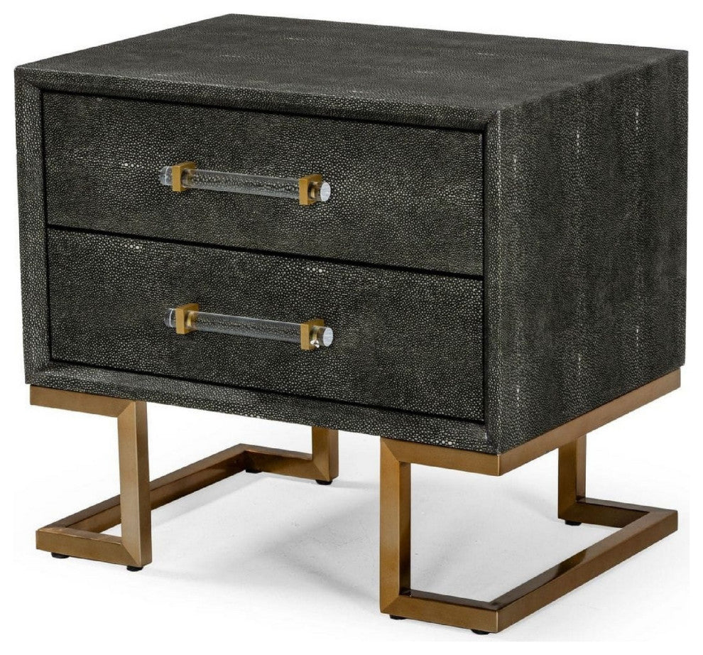Benzara BM277334 Cid Jon 24" Nightstand, 2 Drawers, Classic, Faux Leather, Gray
