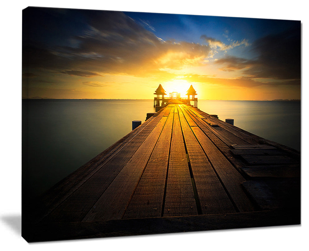 "Massive Wood Pier To Sun At Evening" Sea Pier Wall Art, 40"x30"