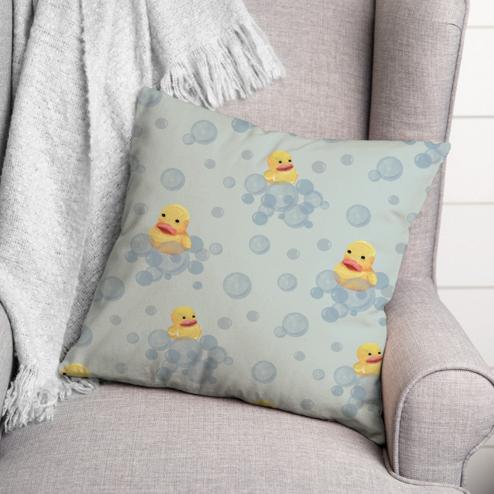 Rubber Duckies On Green 18 x 18 Spun Poly Pillow