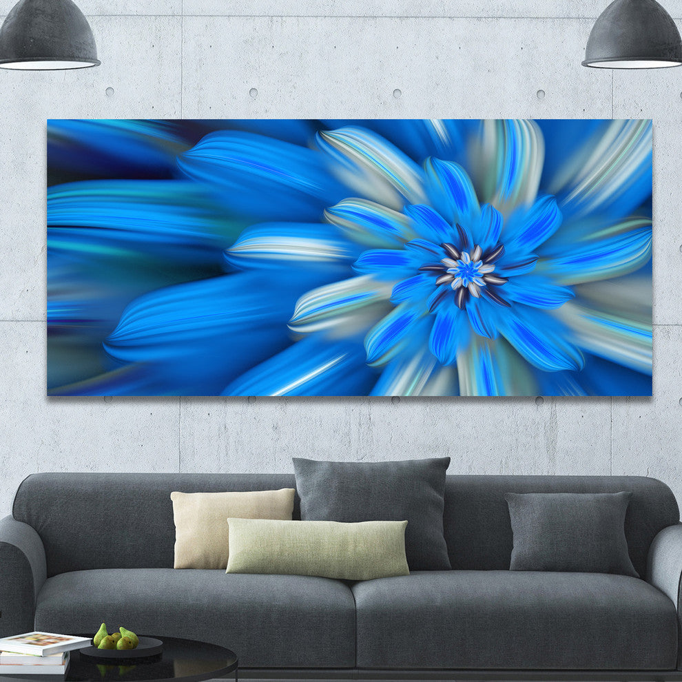 Exotic Dance of Blue Flower Petals, Large Floral Canvas Art Print, 60"x28"