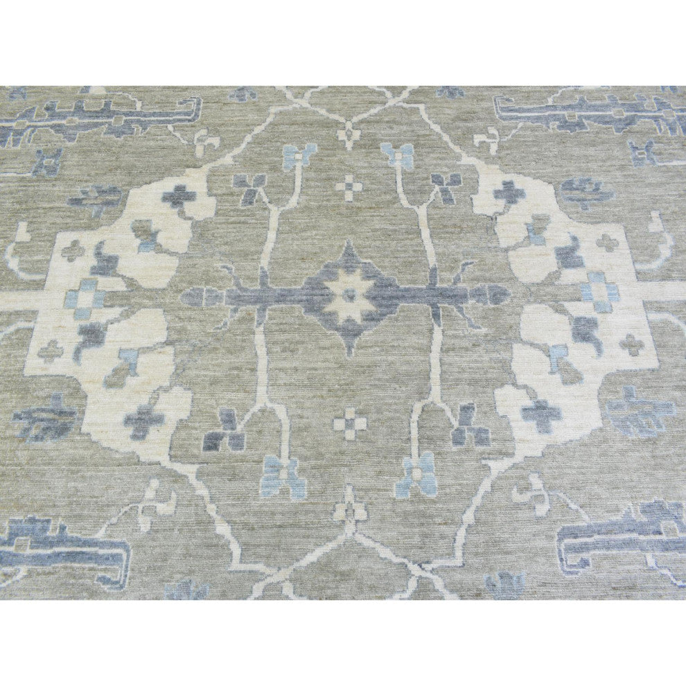 Gray Soft Wool Hand Knotted, Afghan Angora Oushak Oversize Rug, 14'0"x17'10"