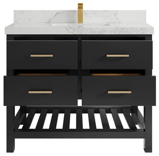 Parker 42" Single Sink Bath Vanity, Black 2" Calacatta Nuvo