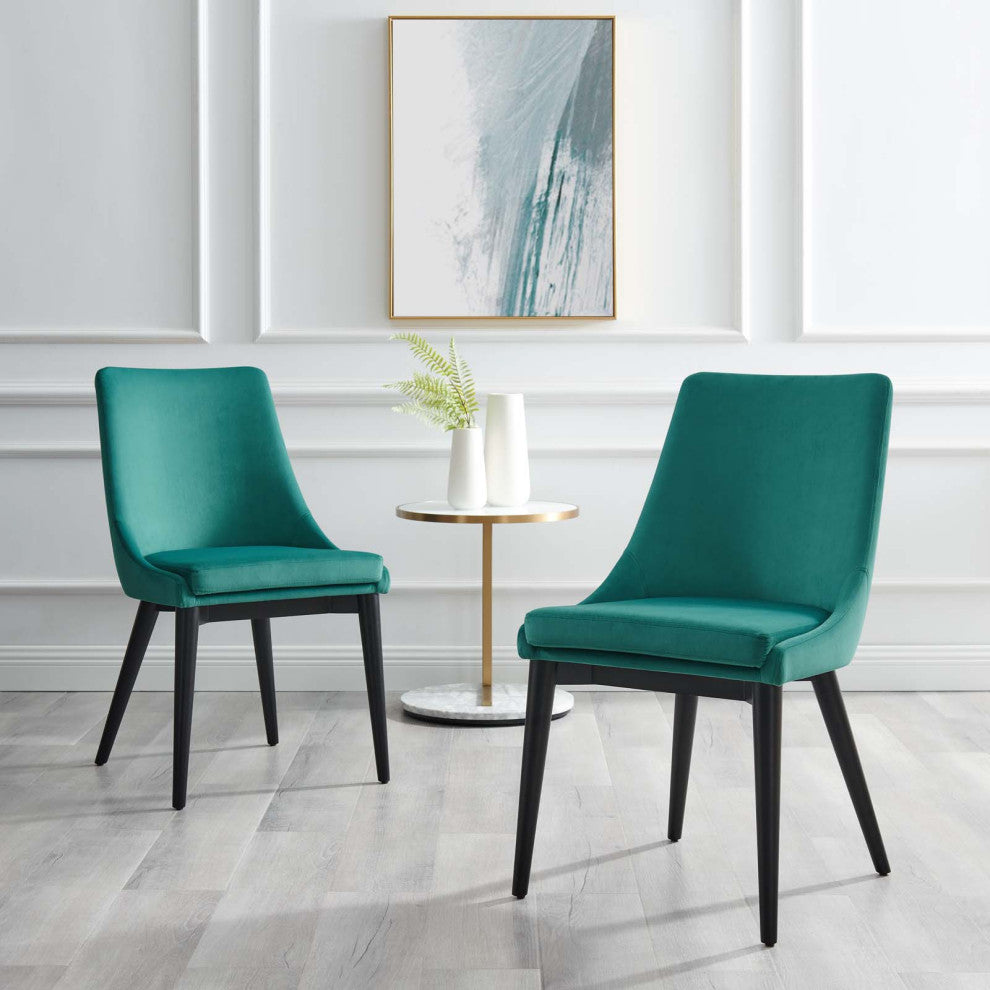 Side Dining Chair, Set of 2, Teal Blue, Velvet, Modern, Cafe Bistro Hospitality