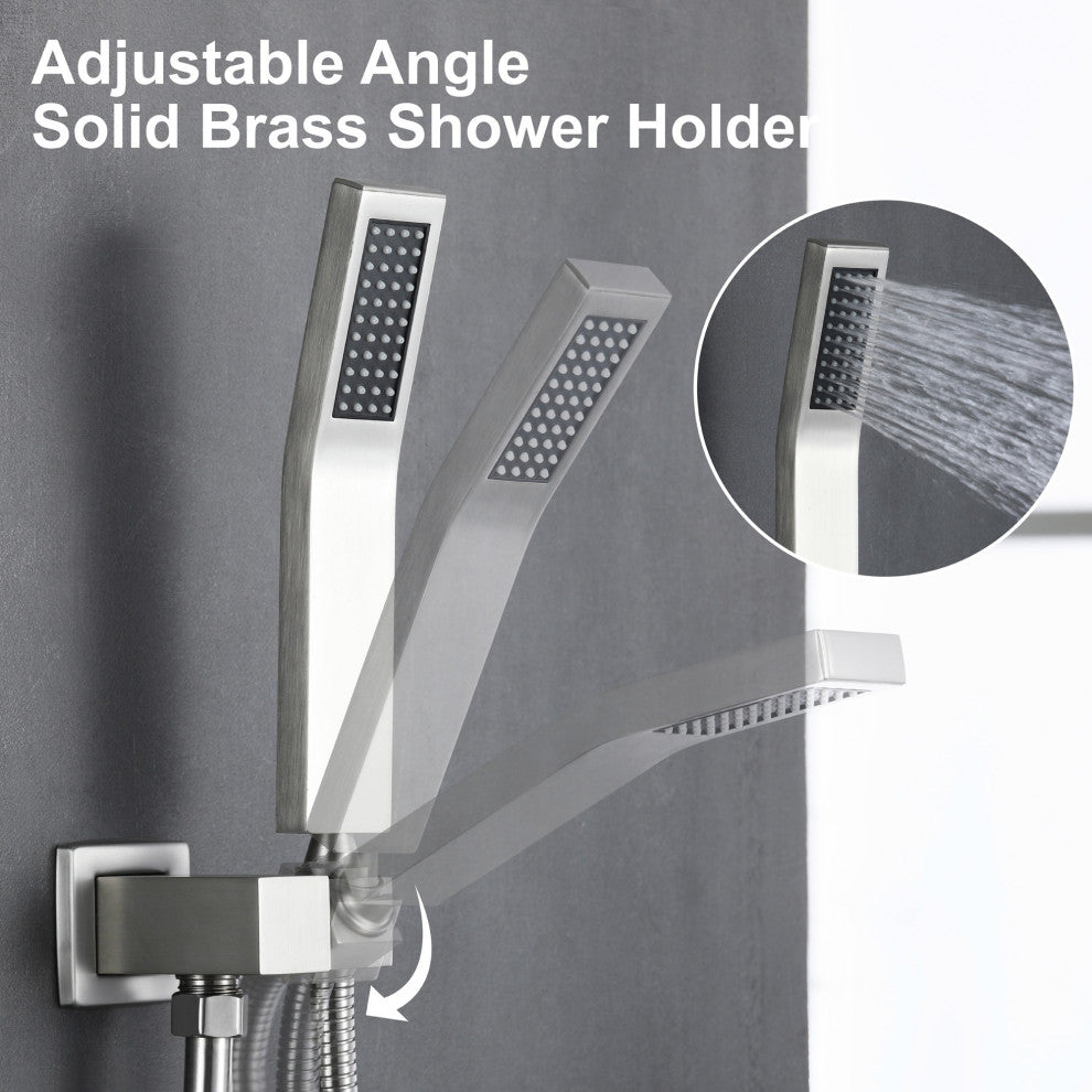 Wellfor Rain Shower Faucet, 10" Waterfall Shower Head With Handheld Combo Set, Brushed Nickel