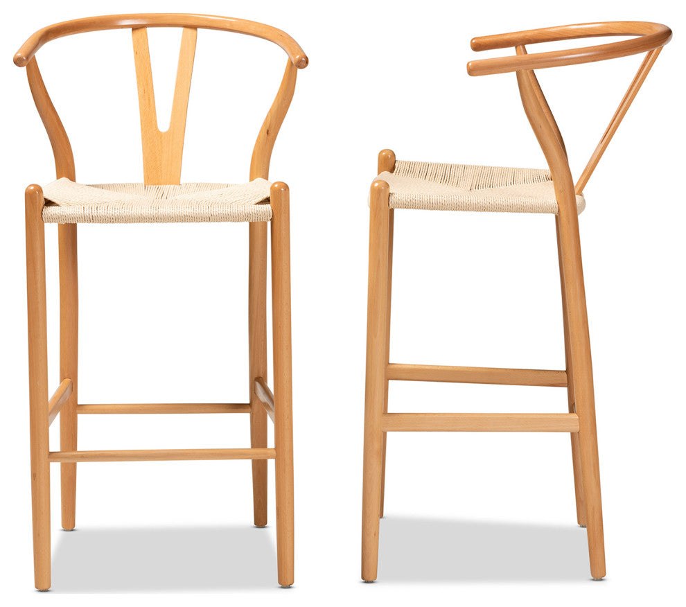 Meike Modern Collection, Set of 2, Beige/Oak Brown, Bar Stool