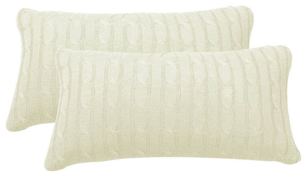 Cable Knit 2 Piece Lumbar Pillow Shell Set, Antique White, 2 Piece, 14"x26"