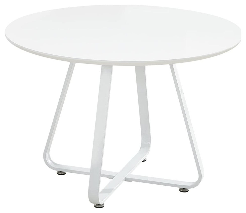 Round Kitchen Dining Table With High Gloss Finish, Metal Base, White
