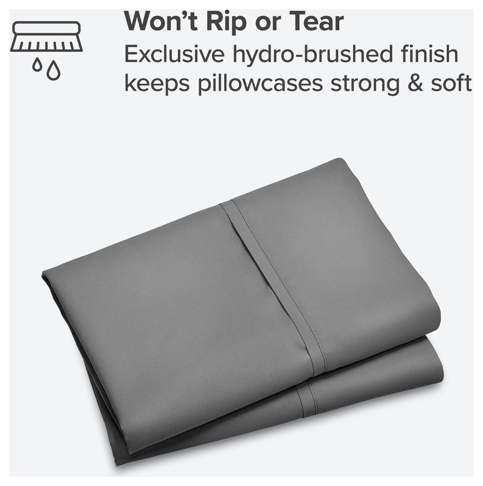Bare Home Microfiber Pillowcases - Set of 2, Grey, King