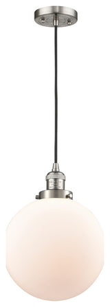 X-Large Beacon 1-Light Mini Pendant, Brushed Satin Nickel, Matte White