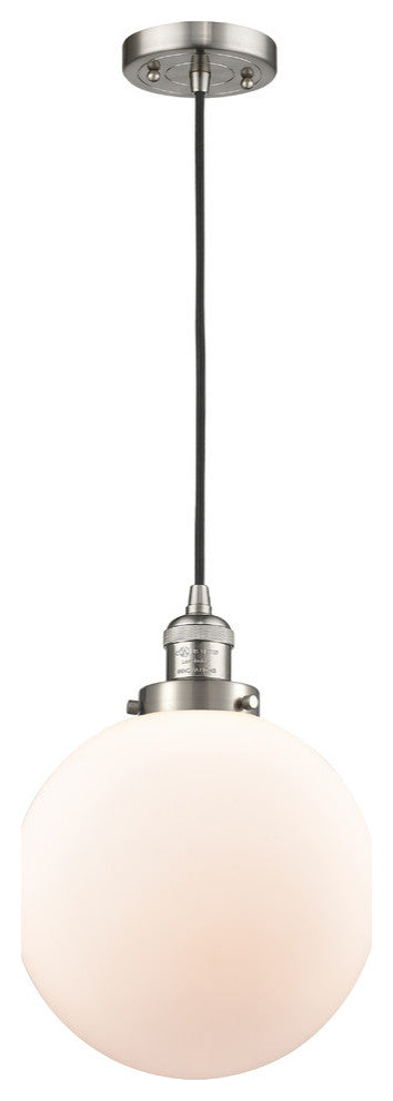 X-Large Beacon 1-Light Mini Pendant, Brushed Satin Nickel, Matte White