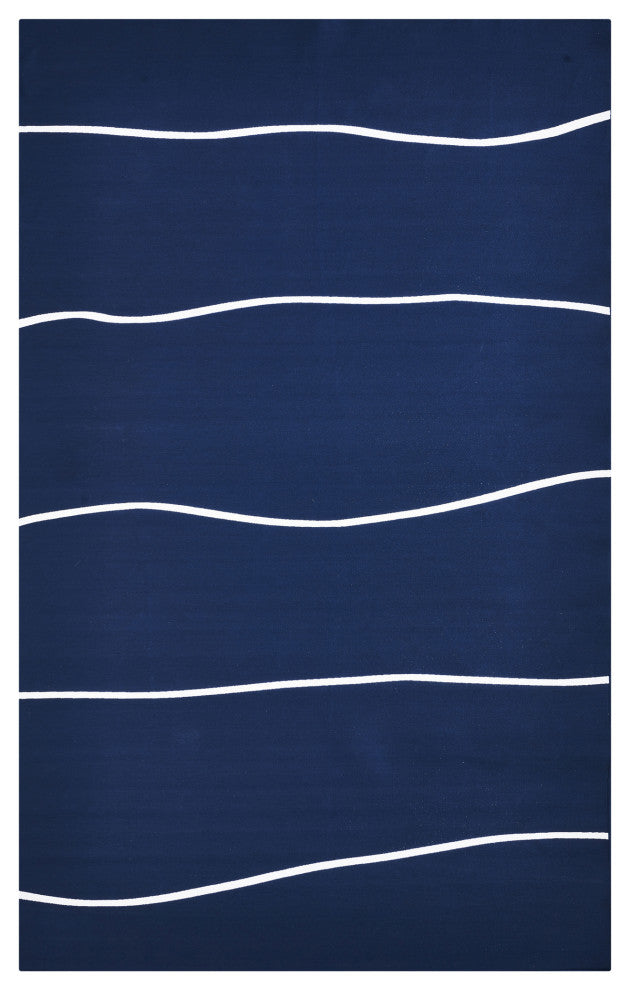 Caymen Rectangle Dark Blue,White Strip Outdoor Rug 3x4'