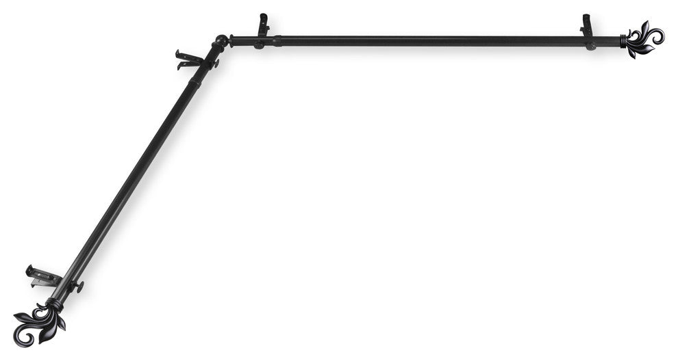 Giles 13/16 inch Corner Window Curtain Rod, Black, 48-84"
