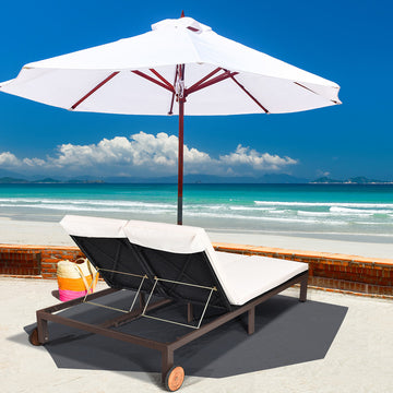 Costway 2-Person Patio Rattan Chair Recliner Adjustable Cushioned W/ Wheels