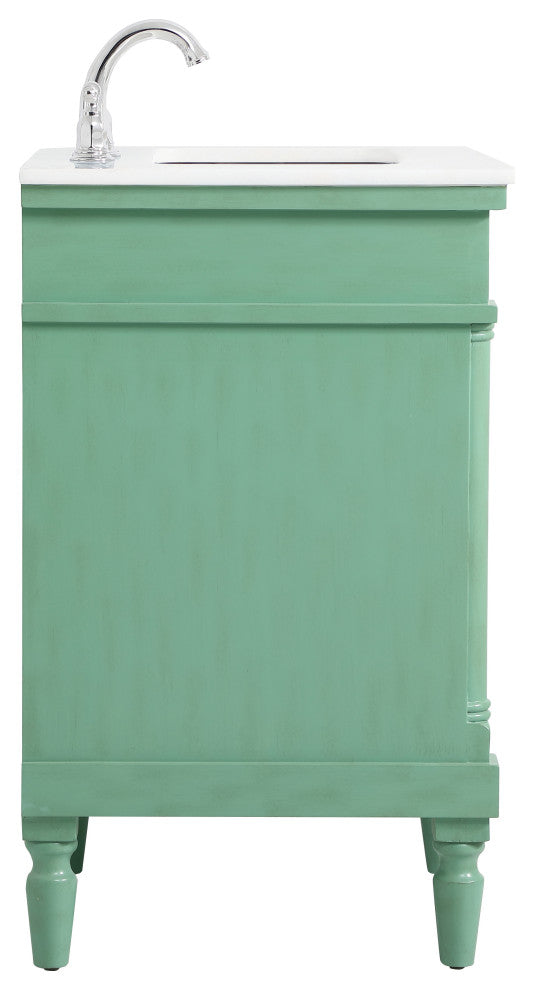24" Single Bathroom Vanity, Vintage Mint With Ivory White Engineered Marble