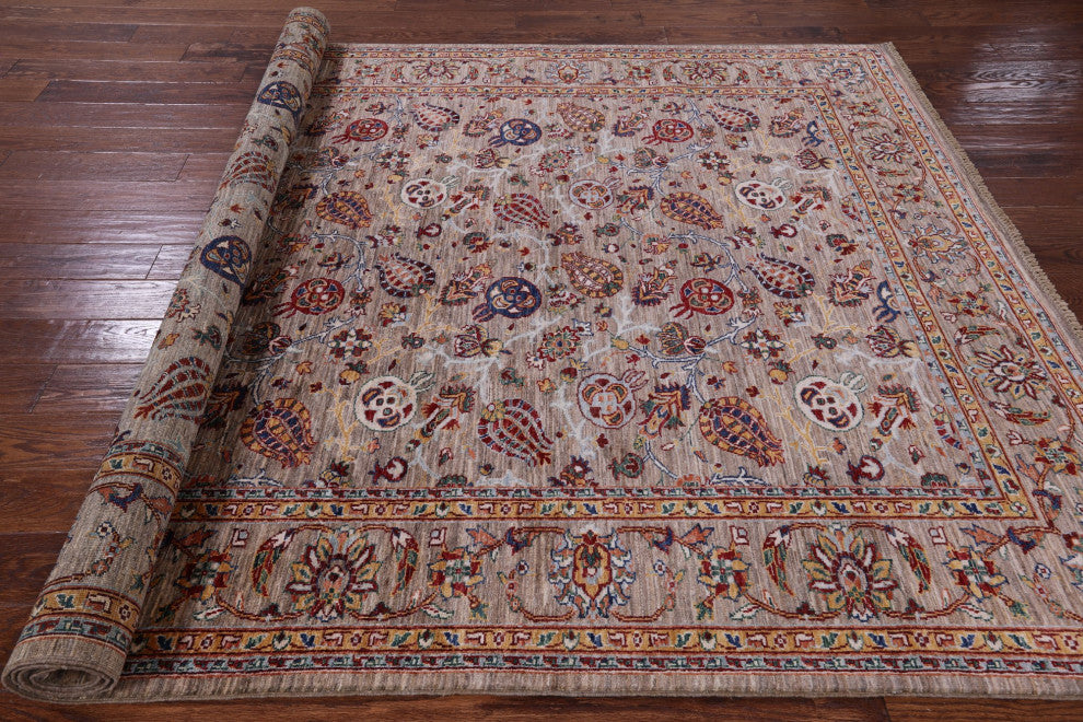 6' 10" X 9' 6" Persian Pomegranate Handmade Rug Q7559