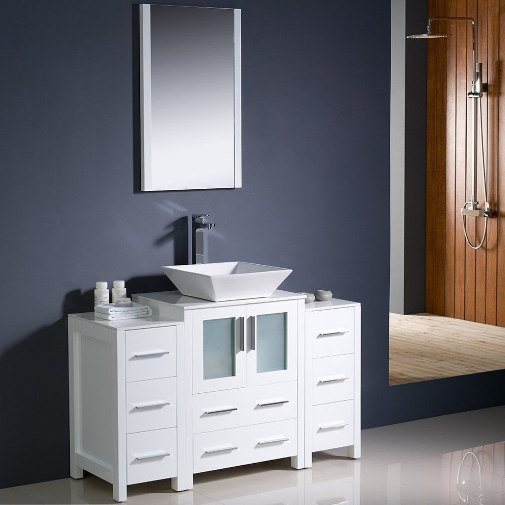 Torino 48" White Modern Bathroom Vanity With 2 Side Cabinets, FFT1044CH