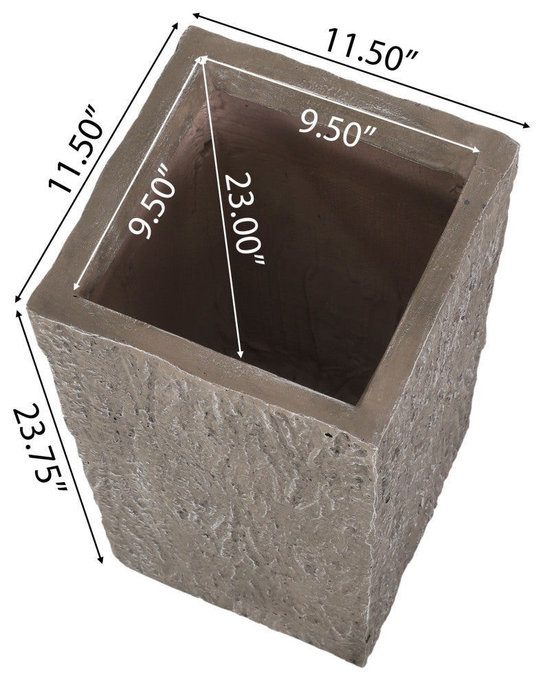 Berkamn Outdoor Medium and Small Cast Stone Planters, Set of 2, Brown Wood
