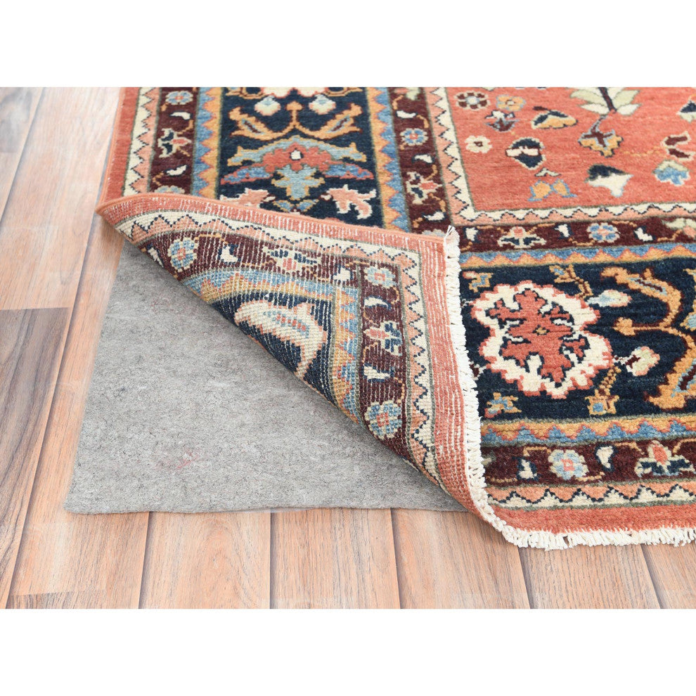 Coral Orange, Afghan Peshawar Heriz Wool Hand Knotted Oriental Rug, 8'x9'6"