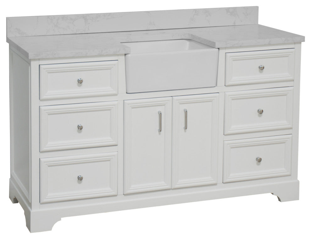 Zelda 60" Bathroom Vanity, White, Engineered Carrara, Single