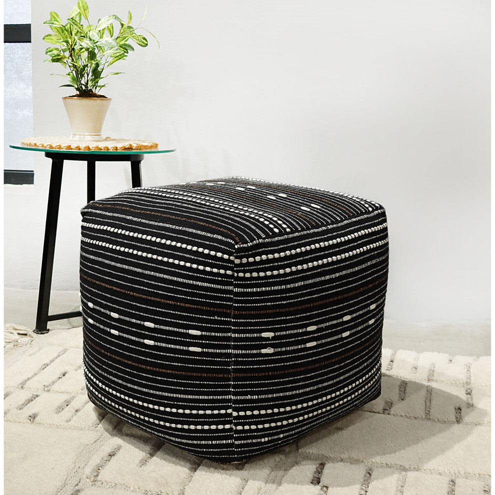 White Hand-woven Ottawa Pouf, 18" Cube