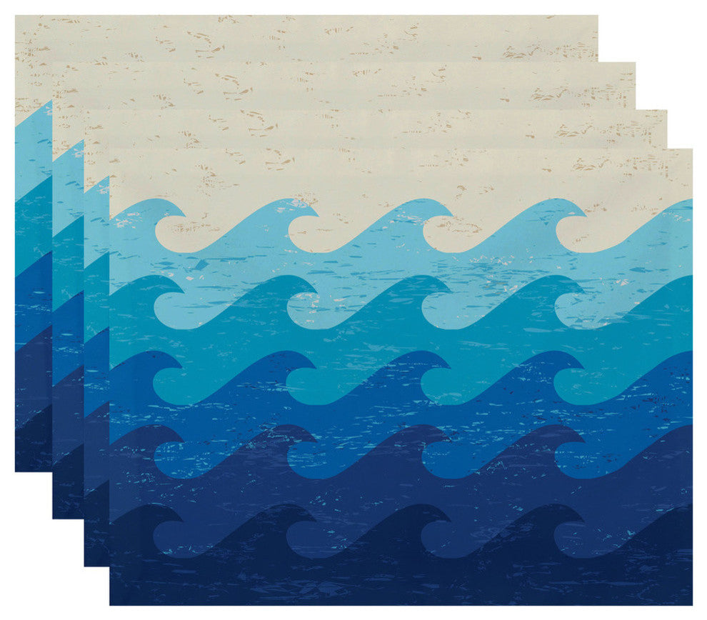 18"x14" Deep Sea, Geometric Print Pacemat, Blue, Set of 4