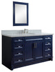 61" Single Sink Vanity, Blue Finish And Gray Granite And Oval Sink