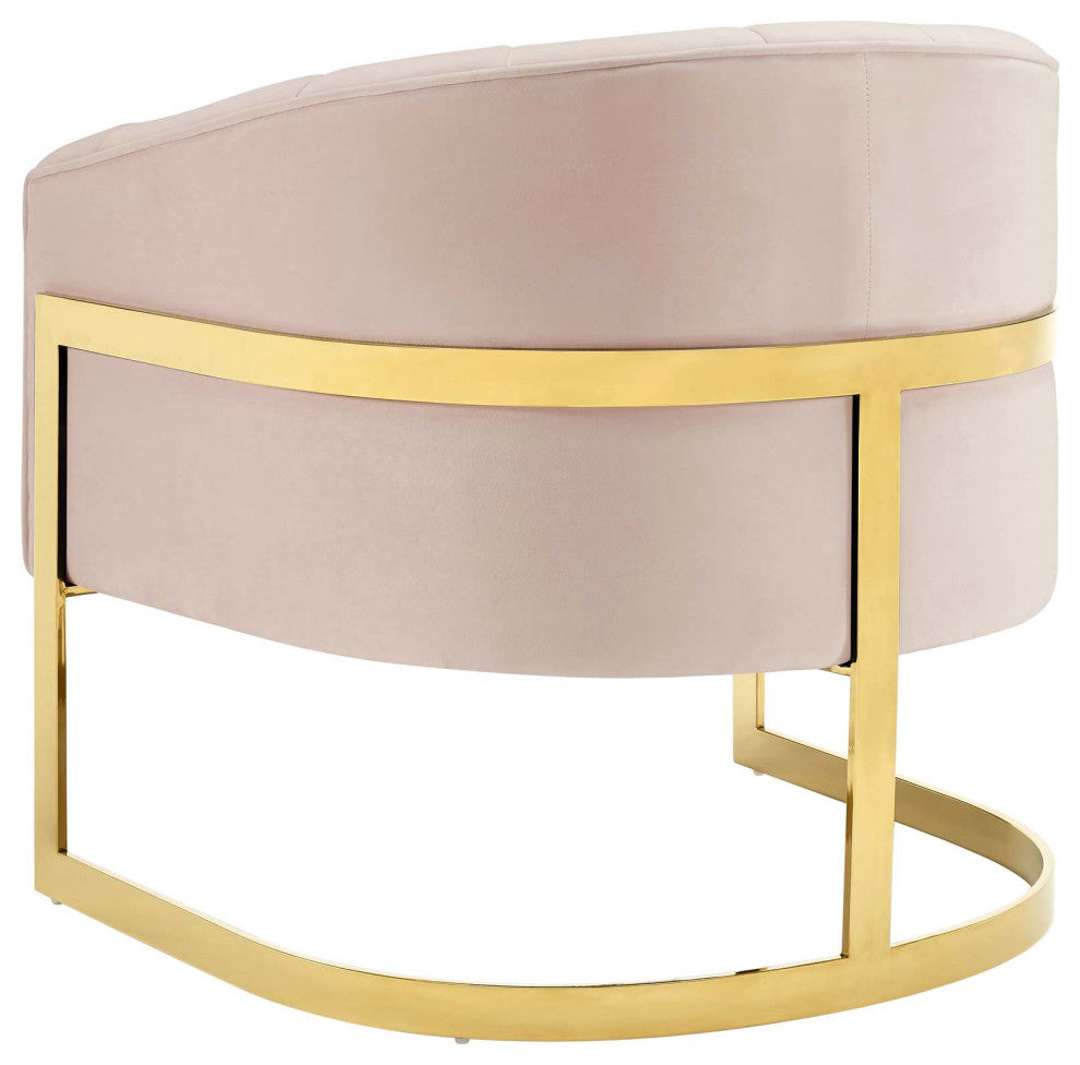 Armchair Accent Chair, Set of 2, Velvet, Metal, Pink, Modern, Lounge Hospitality
