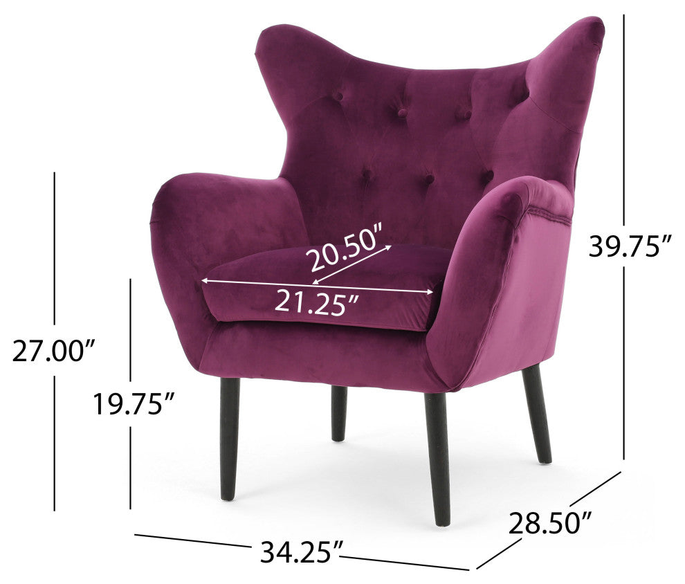 GDF Studio Kotop Contemporary New Velvet Wingback Arm Chair, Fuchsia