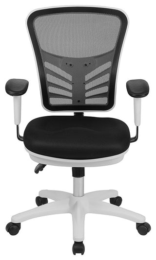Mid-Back Mesh Swivel Task Chair with Triple Paddle Control, Black Mesh/White Fra