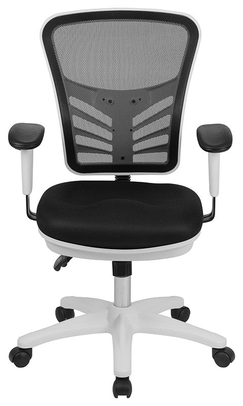 Mid-Back Mesh Swivel Task Chair with Triple Paddle Control, Black Mesh/White Fra