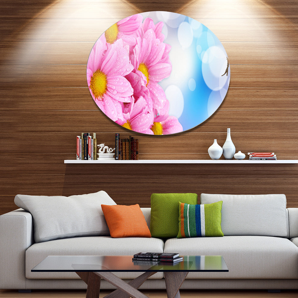 Beautiful Pink Flower Bouquet, Floral Large Disc Metal Wall Art, 36"