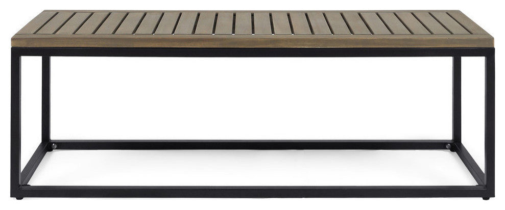 GDF Studio Drew Outdoor Industrial Acacia Wood and Iron Bench, Gray Finish