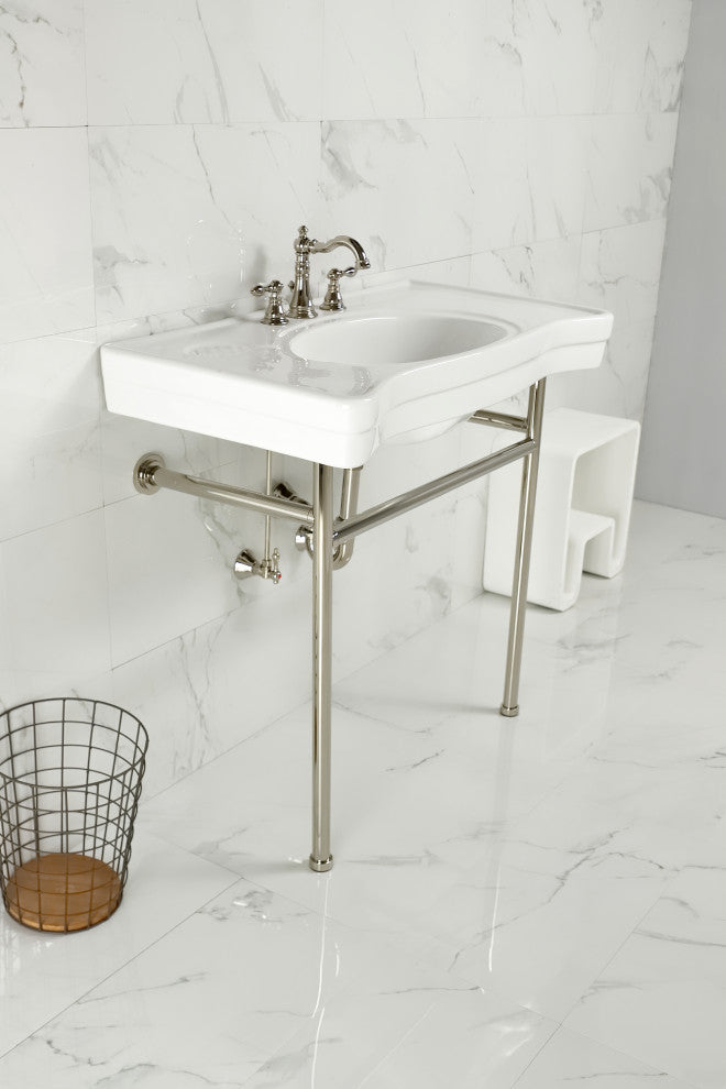 VPB28140W86 36" Ceramic Console Sink with Stainless Steel Legs