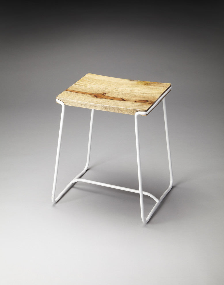 Butler Parrish Wood and Metal Stool , White