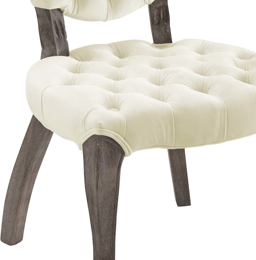 Exhibit French Vintage Dining Performance Velvet Side Chair, Ivory