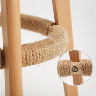 Retro-Styled Rotating High Bar Stool Made of Solid Wood, Green, Linen