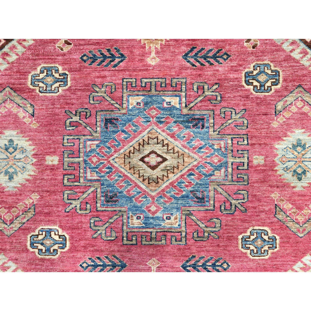 Rouge Pink, Organic Wool Hand Knotted, Afghan Super Kazak Rug, 6'0"x9'1"