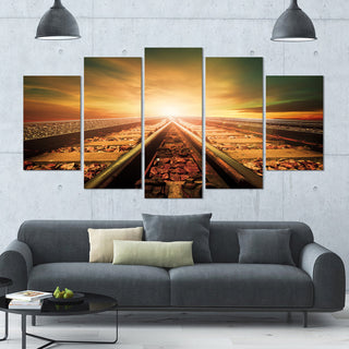 Junction of Railways Track, Landscape Canvas Art Print, 60"x32", 5 Panels