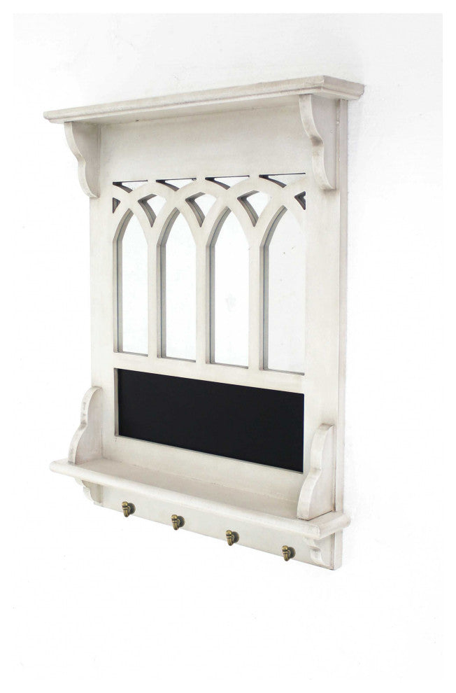 26.25" x 22" x 4" White, Vintage, Mirrored Wooden Wall Shelf
