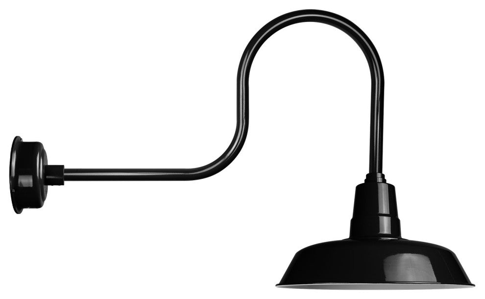 12" Vintage LED Barn Light With Industrial Arm, Black