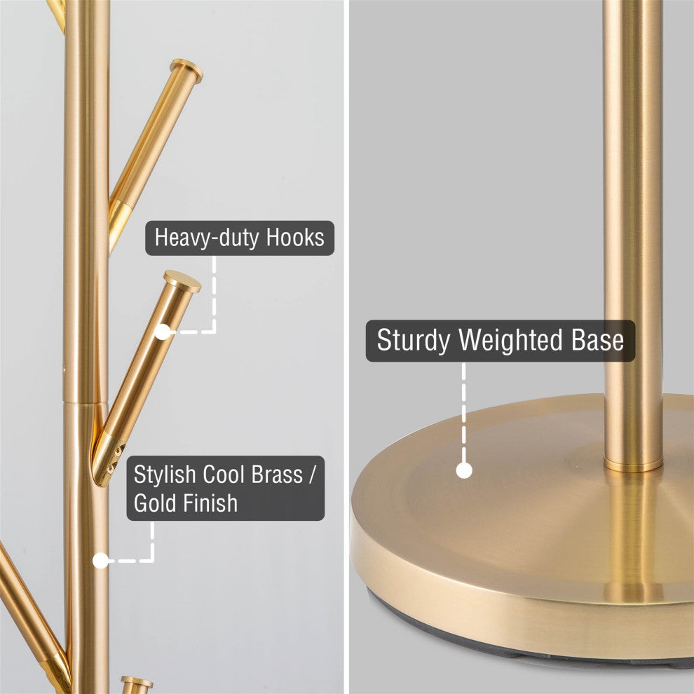 Kira Home Addison 68" 6 Hook Free Standing Metal Coat Rack, Weighted Base