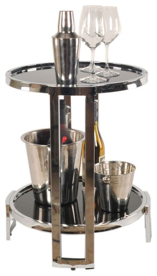 22" Silver Glass Round Mirrored End Table With Shelf